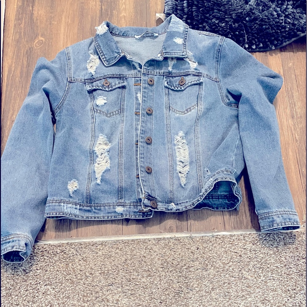 Medium Wash Ripped Jean Jacket